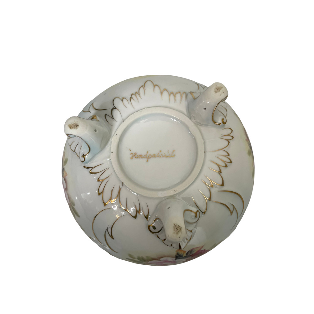 Vtg. Hand Painted Candy Dish On Legs 4" Tall X 6" Opening With Roses Gold Trim - Picture 4 of 8